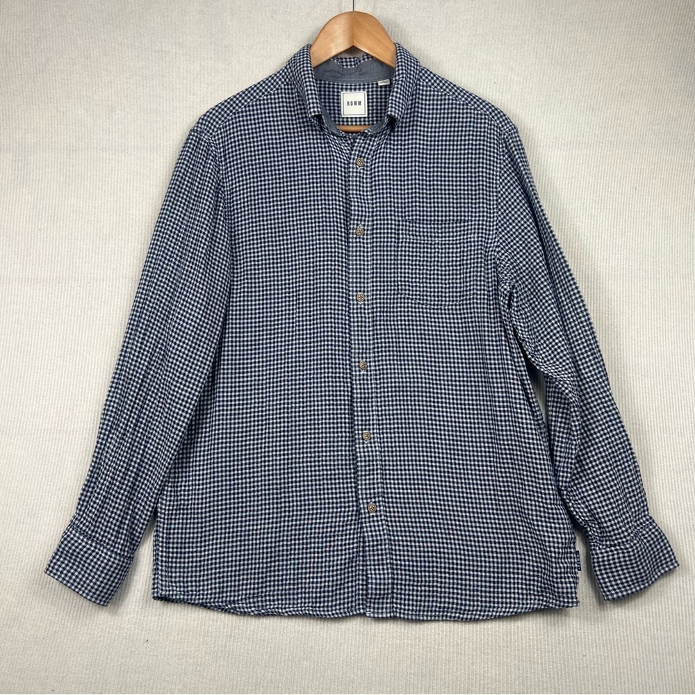 ROWM Men’s Checkered Button Down Shirt Size LARGE 100% Cotton Long Sleeve Soft
